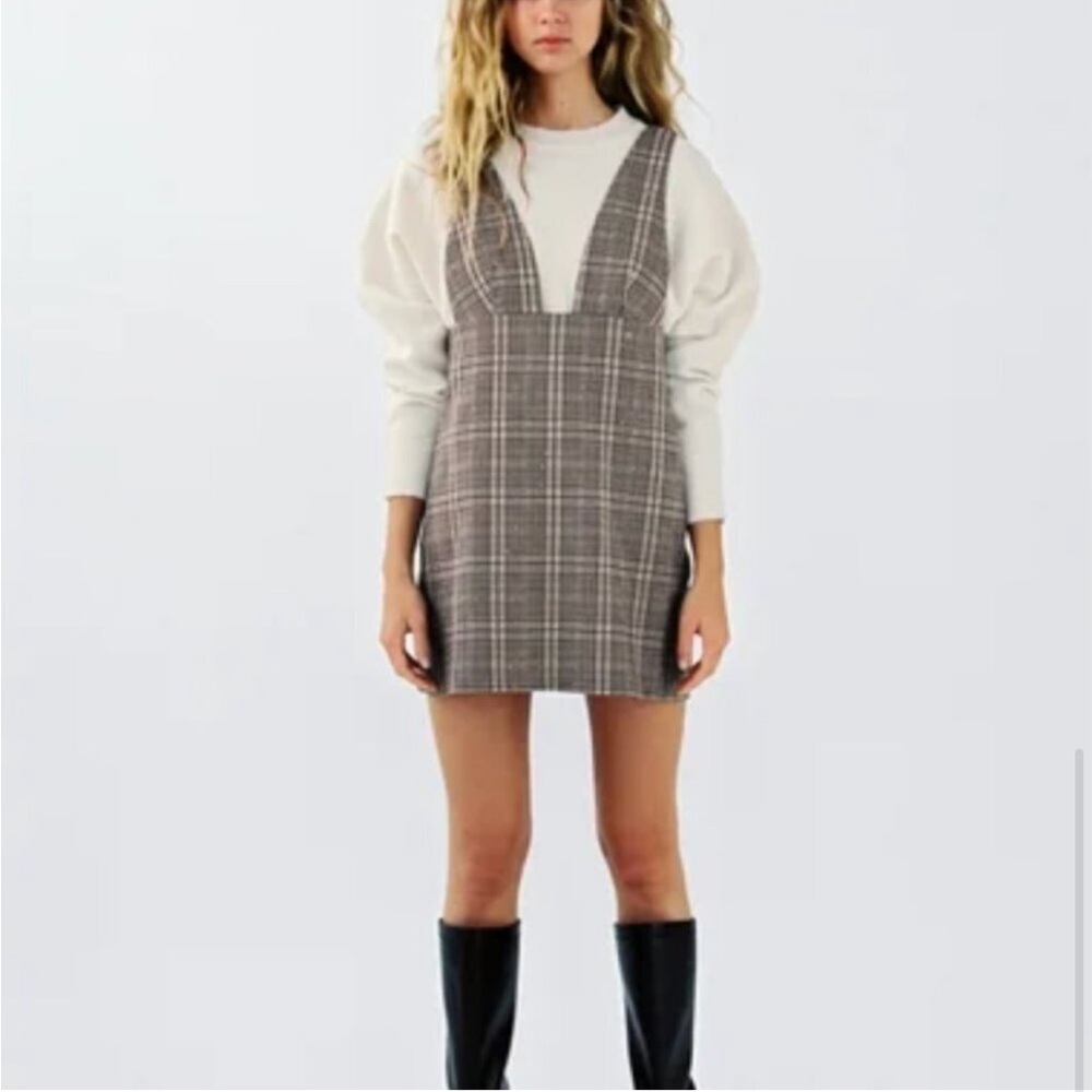 Zara Gray Black Sheath Dress V-neck Puff Sleeve